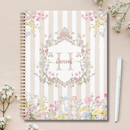 Monogram Colorful Floral Rococo Style Stripes Notizblock
