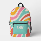 Monogram Colorful Retro Wavy Stripes Bedruckter Rucksack (Vorderseite)
