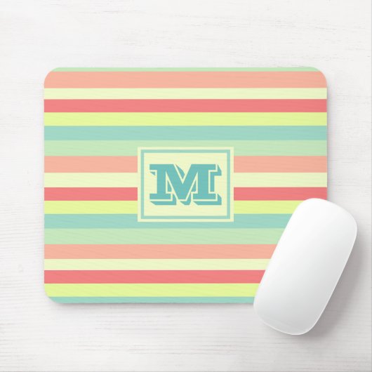 Monogram Colorful Summer Stripes Mousepad (Mit Mouse)