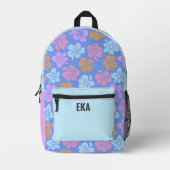 Monogram Colorful Tropical Floral Girls School Bedruckter Rucksack (Vorderseite)