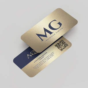Monogram Company Blue Gold Beruflich Modern Visitenkarte