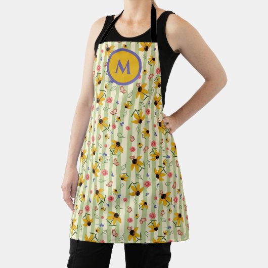 Monogram Coneflower Butterfly All-Over Print Apron Schürze (InSitu)