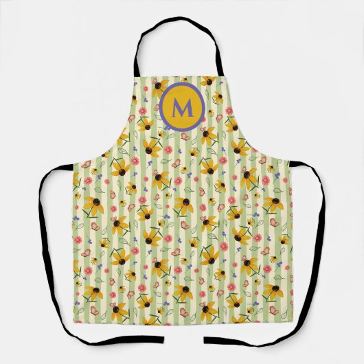 Monogram Coneflower Butterfly All-Over Print Apron Schürze (Vorderseite)