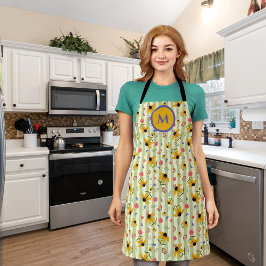 Monogram Coneflower Butterfly All-Over Print Apron Schürze