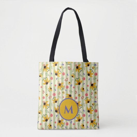 Monogram Coneflower Butterfly Floral Patterned Tasche (Vorderseite)