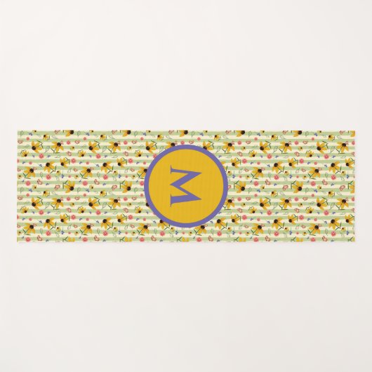 Monogram Coneflower Butterfly Floral Patterned Yogamatte (Vorderseite (Horizontal))