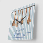 Monogram Cook Kitchen Watercolor Utensils Quadratische Wanduhr (Winkel)