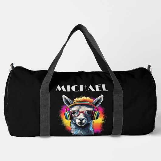 Monogram Cool Neon Retro DJ Llama Duffle Bag (Vorderseite)