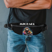 Monogram Cool Neon Retro DJ Sloth Bauchtasche