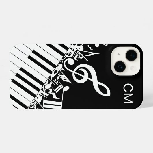 `Monogram coole Musical Notes and Piano Keys iPhone Hülle (Rückseite (Horizontal))