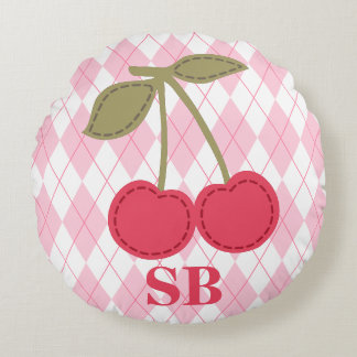 Monogram Coquette Cherry Pink Jacquard Rundes Kissen
