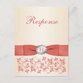 Monogram Coral Champagne Floral Wedding RSVP
