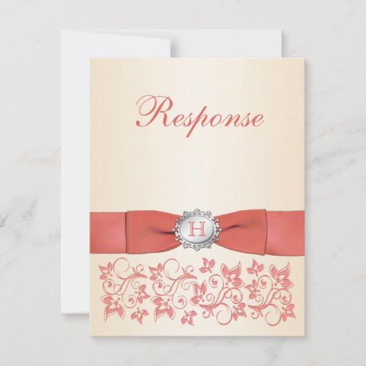 Monogram Coral Champagne Floral Wedding RSVP Karte (Vorderseite)