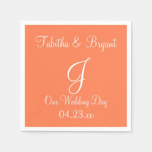 Monogram Coral Classy farbiges Papier Napkins Serviette (Vorderseite)