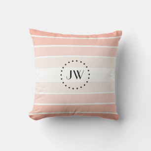 Monogram Coral Pastel Stripes Throw Kissen