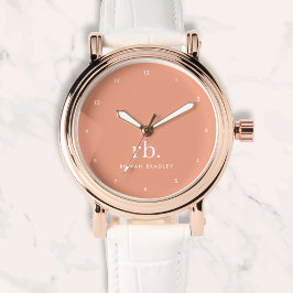 Monogram Coral Peach Elegante Feminine Minimalisti Armbanduhr