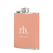 Monogram Coral Peach Elegante Feminine Minimalisti Flachmann (Links)