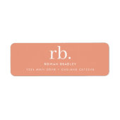 Monogram Coral Peach Elegante Rücksendeadresse (Vorne)