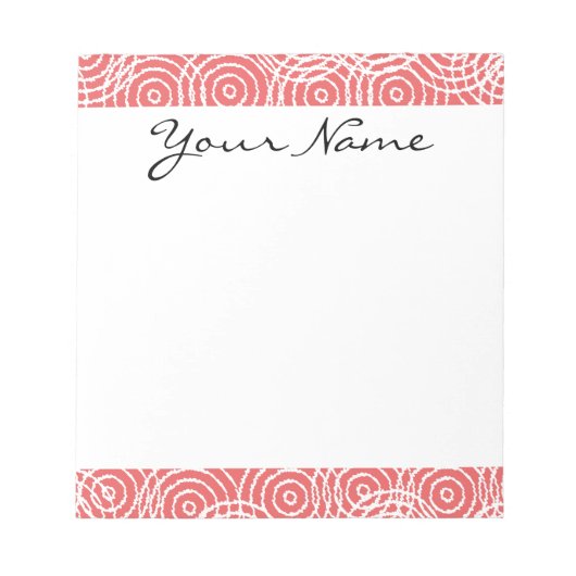 Monogram Coral Pink Ikat Circles Geometrisches Mus Notizblock (Vorderseite)