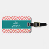 Monogram Coral Pink mit Aquamarinem Zickzack Muste Gepäckanhänger (Vorderseite horizontal)