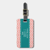 Monogram Coral Pink mit Aquamarinem Zickzack Muste Gepäckanhänger (Vorderseite vertikal)