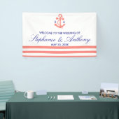 Monogram Coral Pink Nautical and Navy Blue Wedding Banner (Messeveranstaltung)