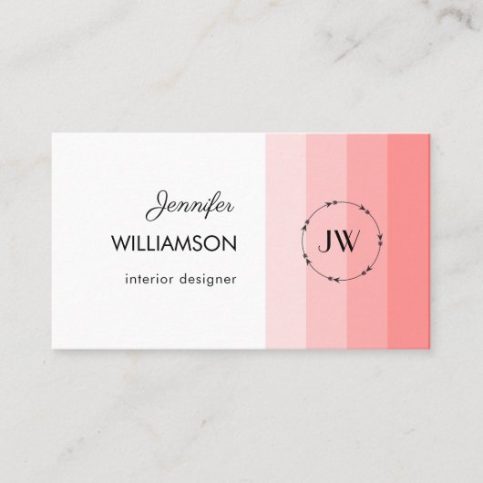 Monogram Coral Pink Pastell Visitenkarte (Vorderseite)