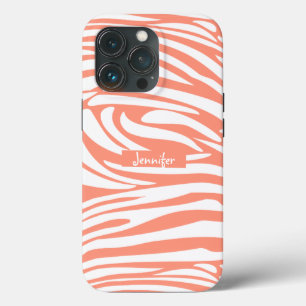 Monogram Coral Pink Striped Zebra Muster Trendy C Case-Mate iPhone Hülle