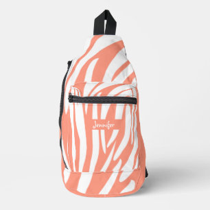 Monogram Coral Pink Striped Zebra Muster Trendy Crossbody Bag