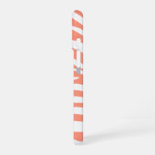 Monogram Coral Pink Striped Zebra Muster Trendy iPhone 16 Hülle (Linke Seite)