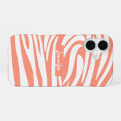 Monogram Coral Pink Striped Zebra Muster Trendy iPhone 16 Hülle (Rückseite (Horizontal))