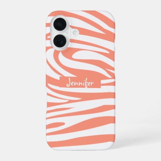 Monogram Coral Pink Striped Zebra Muster Trendy iPhone 16 Hülle (Rückseite)