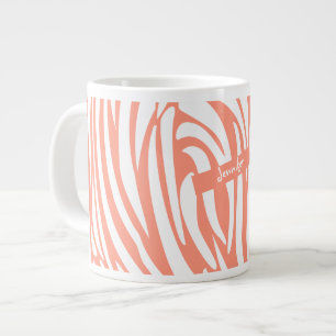 Monogram Coral Pink Striped Zebra Muster Trendy Jumbo-Tasse