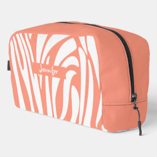 Monogram Coral Pink Striped Zebra Muster Trendy Waschbeutel