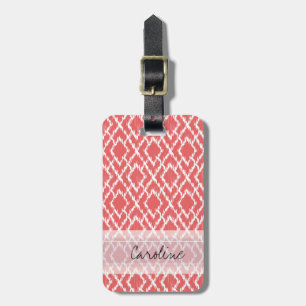 Monogram Coral Pink Tribal Ikat Diamond Muster Gepäckanhänger