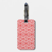 Monogram Coral Pink Tribal Ikat Diamond Muster Gepäckanhänger (Rückseite vertikal)