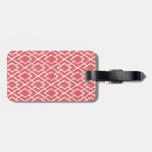 Monogram Coral Pink Tribal Ikat Diamond Muster Gepäckanhänger (Rückseite horizontal)
