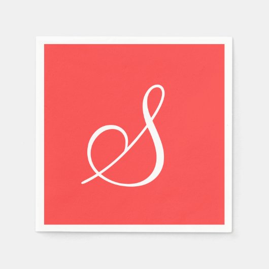 Monogram Coral Red Classy Monochromatisches Papier Serviette (Vorderseite)