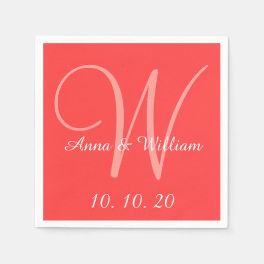 Monogram Coral Red Colored Wedpaper Napkins Serviette (Vorderseite)