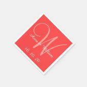 Monogram Coral Red Colored Wedpaper Napkins Serviette (Ecke)