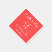 Monogram Coral Red Exklusive passende Farbe Napkin Serviette (Ecke)