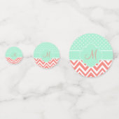 Monogram Coral Zickzack mit Mint Polka Dot Muster Konfetti (Vorderseiten)