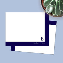 Monogram Corner Band Dark Blue Personal Stationery