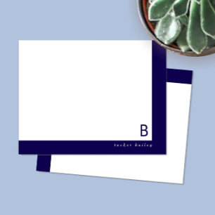 Monogram Corner Band Dark Blue Personal Stationery Mitteilungskarte