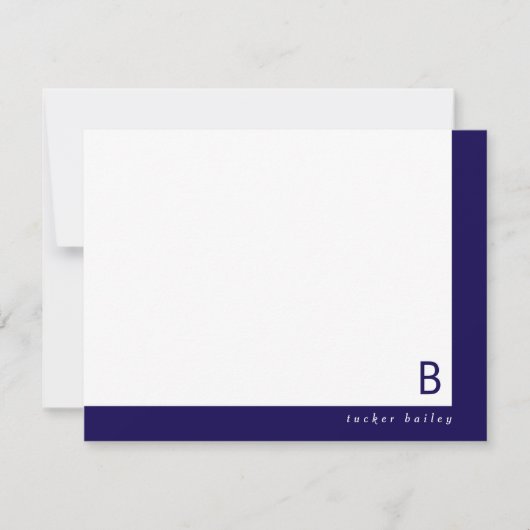 Monogram Corner Band Dark Blue Personal Stationery Mitteilungskarte (Vorderseite)