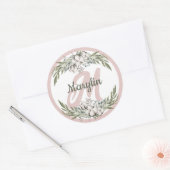 Monogram Cotton Blume Foliage Minimale Konstruktio Runder Aufkleber (Umschlag)