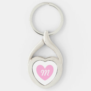 Monogram Cotton Candy Pink Herz auf weiß Schlüsselanhänger