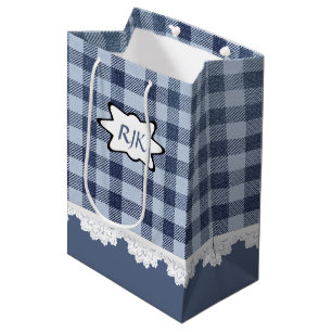 Monogram Country Blue Kariert Medium Geschenkbeute Mittlere Geschenktüte
