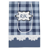 Monogram Country Blue Kariert Medium Geschenkbeute Mittlere Geschenktüte (Rückseite)