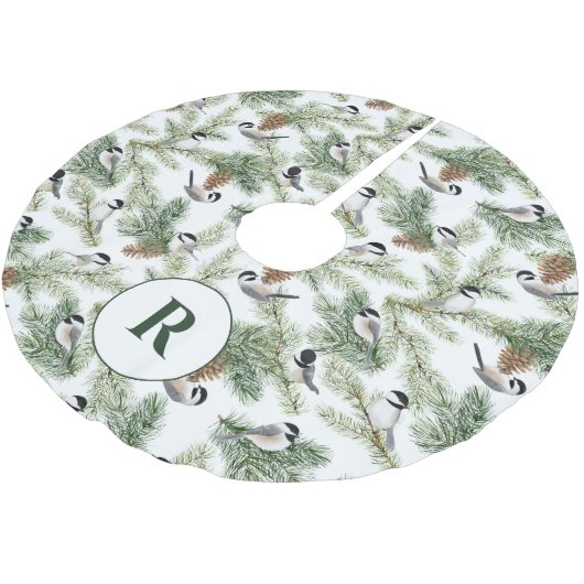 Monogram Country Christmas Birds Pine Branches Polyester Weihnachtsbaumdecke (Schrägansicht)